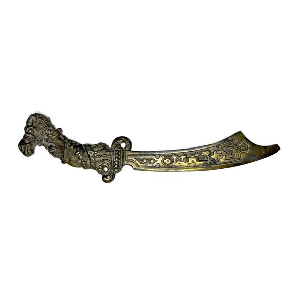 Antique 1915 Rajah Temple Seattle Brass Letter Opener Ornate Lion Handle Design - Picture 1 of 3